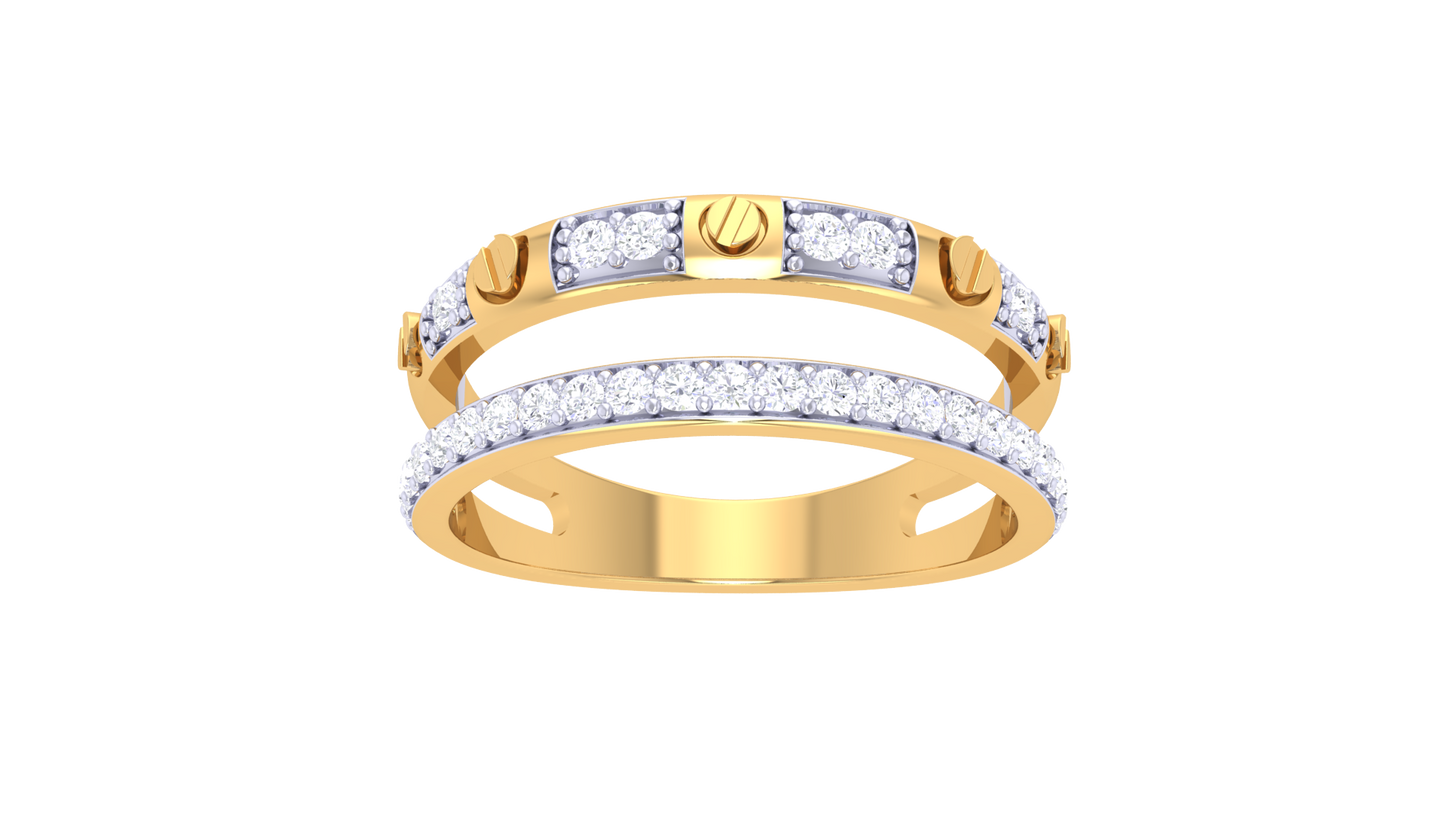 Lumiere Bolt Harmony Ring In Yellow Gold – 0.25 Ct Bezel Set Diamonds