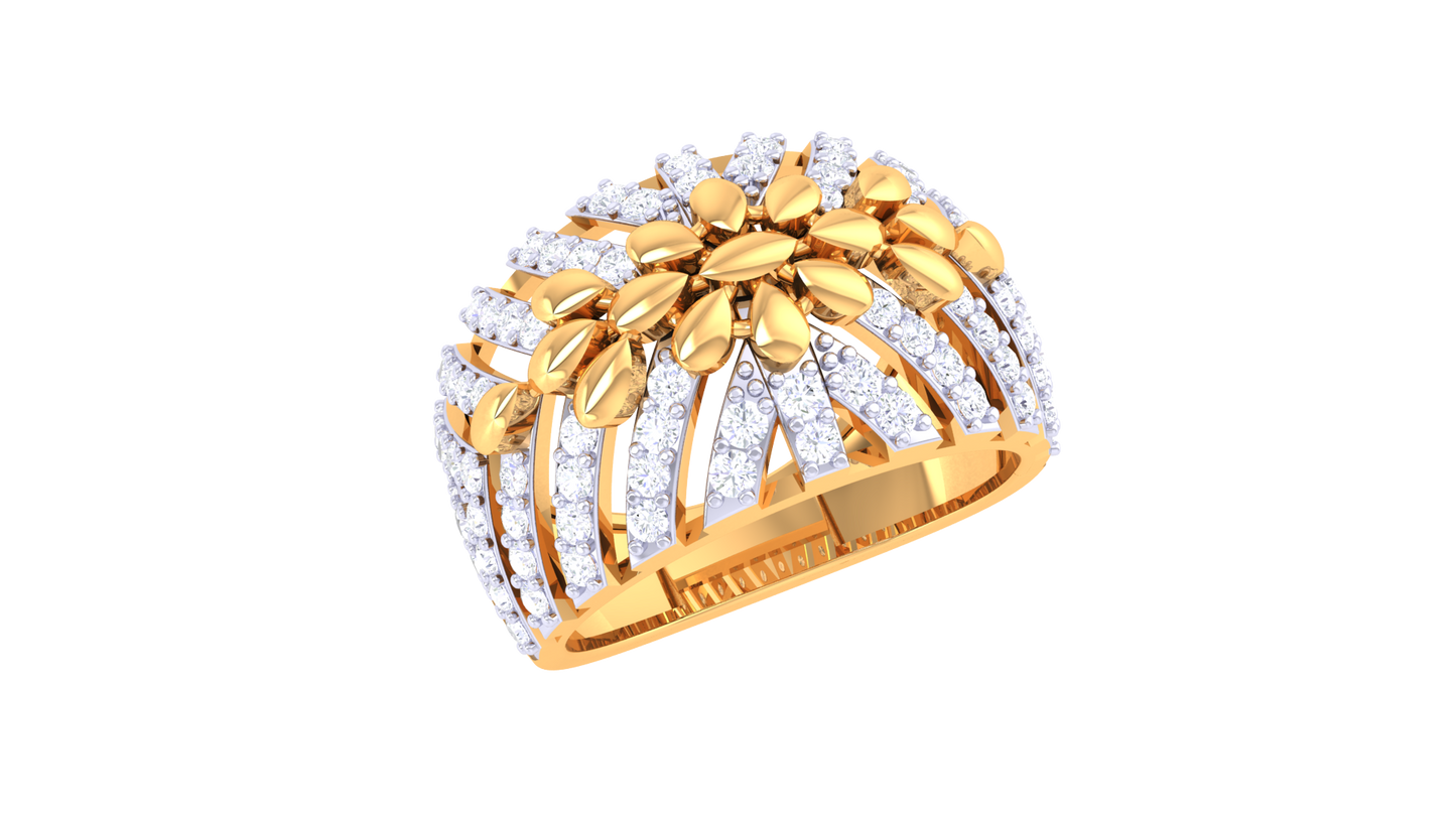 Lumiere Lattice Bloom Gold Ring – 0.74 Ct Round Cut Diamonds