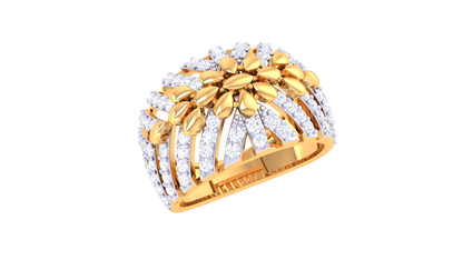 Lumiere Lattice Bloom Gold Ring – 0.74 Ct Round Cut Diamonds
