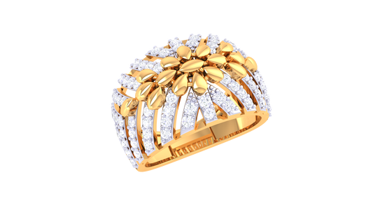Lumiere Lattice Bloom Gold Ring – 0.74 Ct Round Cut Diamonds