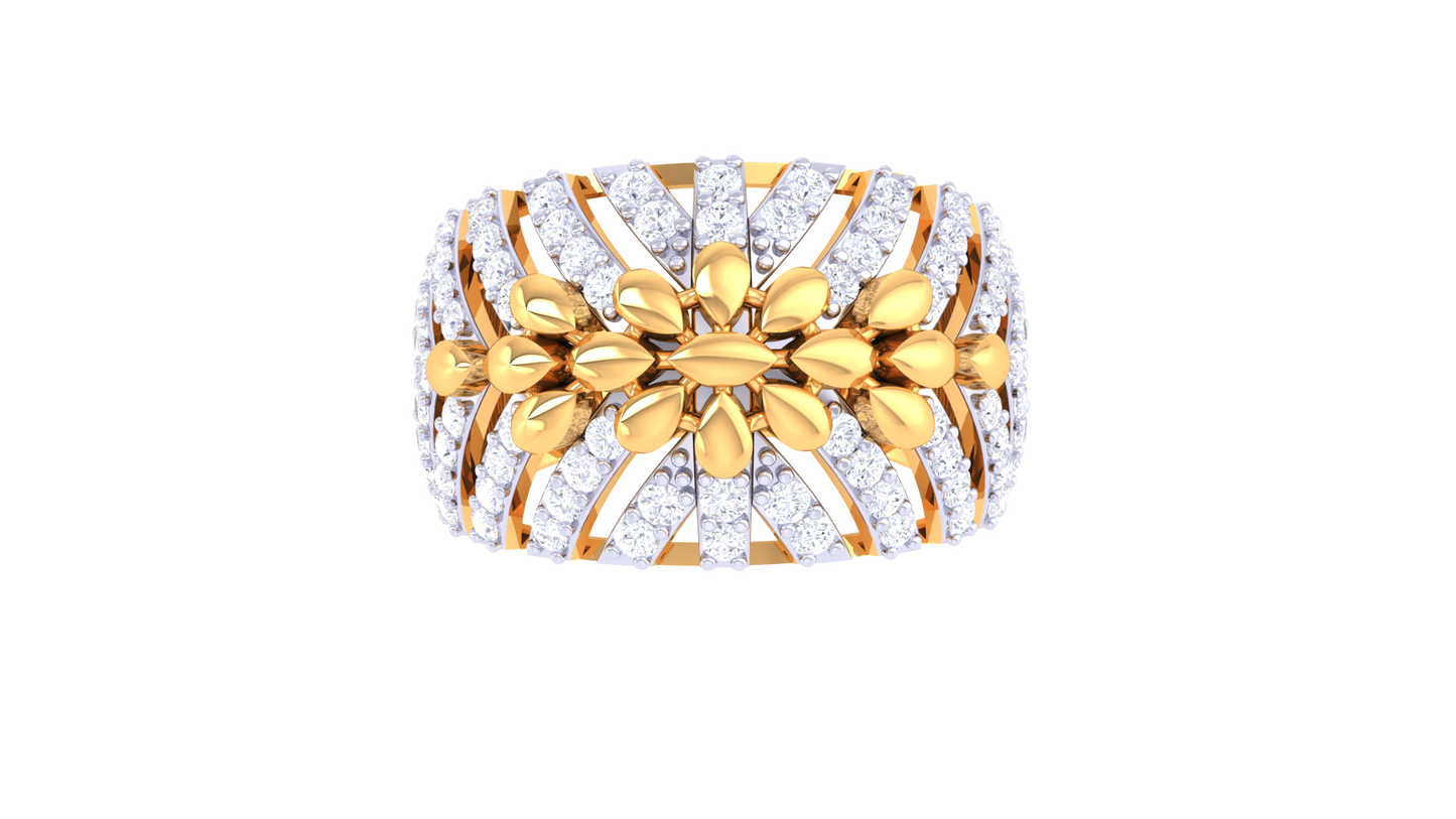 Lumiere Lattice Bloom Gold Ring – 0.74 Ct Round Cut Diamonds