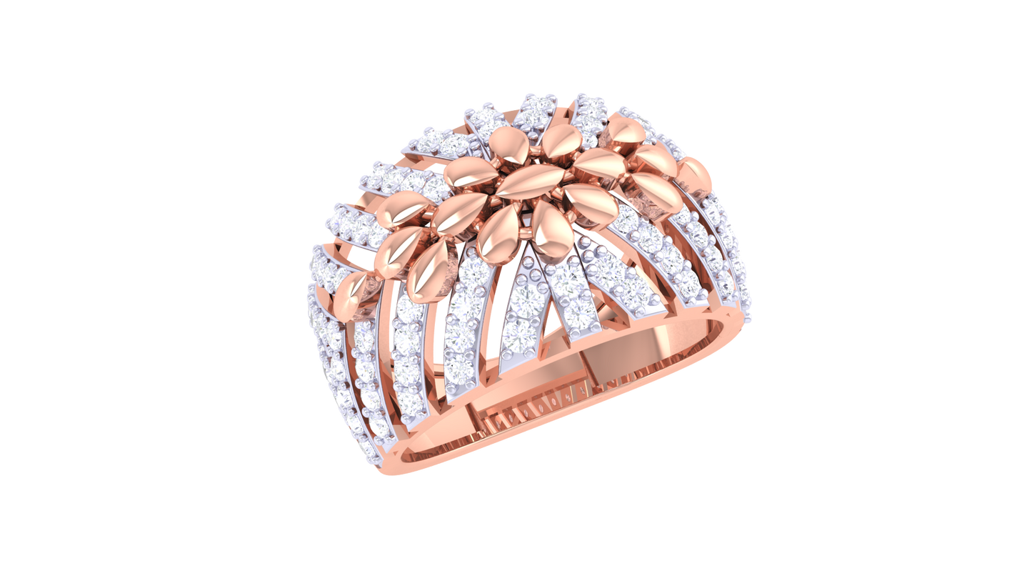 Lumiere Lattice Bloom Gold Ring – 0.74 Ct Round Cut Diamonds