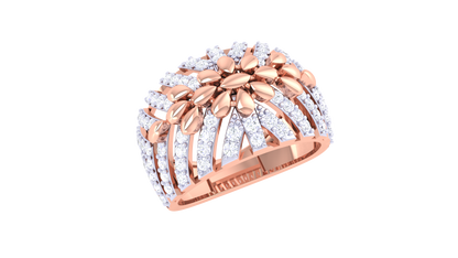 Lumiere Lattice Bloom Gold Ring – 0.74 Ct Round Cut Diamonds