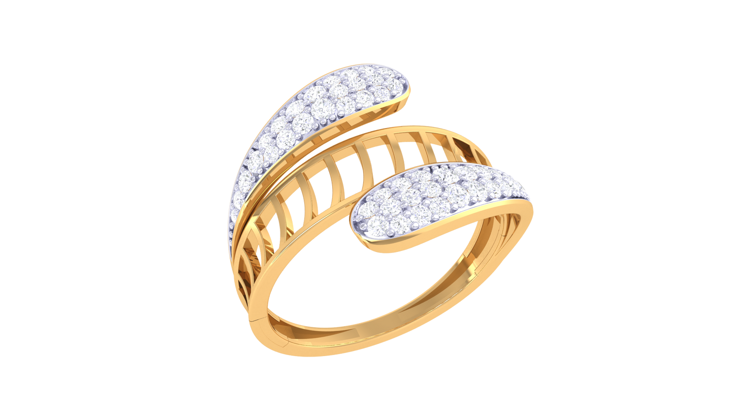 Lumiere Golden Lattice Ring - 0.35 Ct Rounded Brilliant Cut Diamond