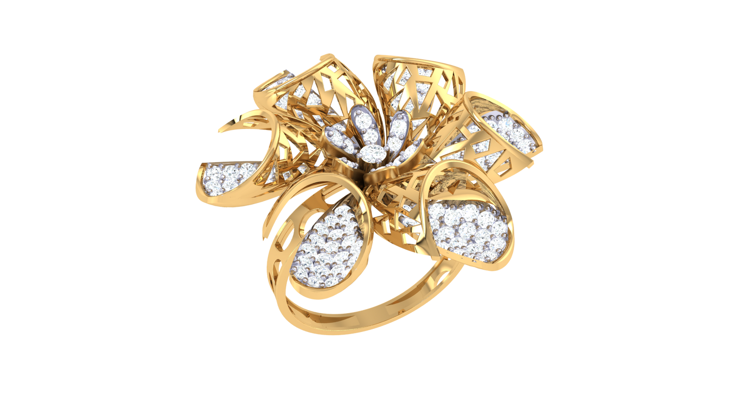 Iconique Floral Majesty Ring In Gold – 1.08 Ct Brilliant Cut Diamonds