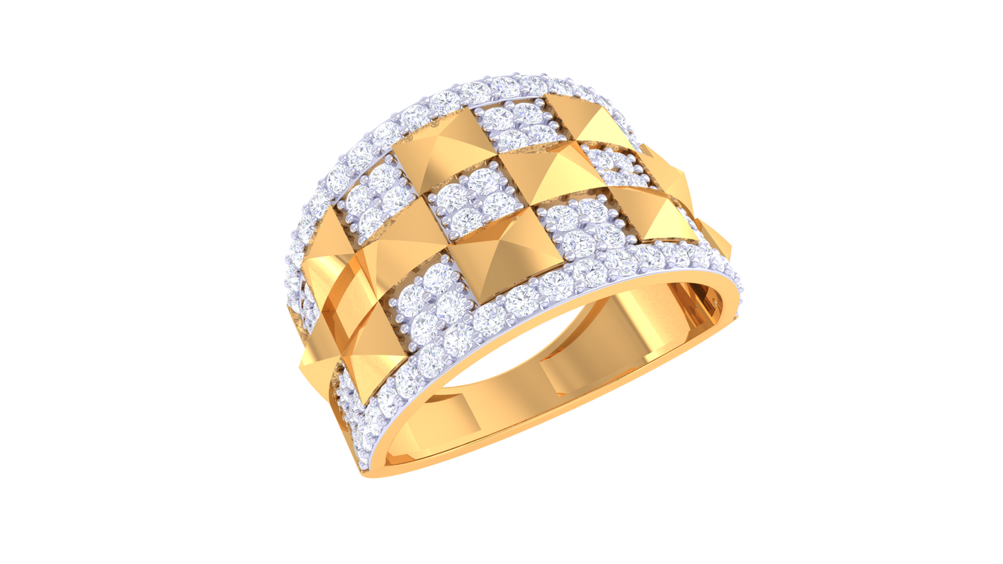 Trilune Grille Céleste – 0.99 Ct Round Diamond Gold Ring