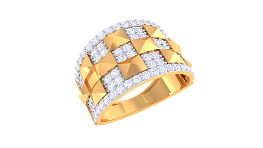 Trilune Grille Céleste – 0.99 Ct Round Diamond Gold Ring