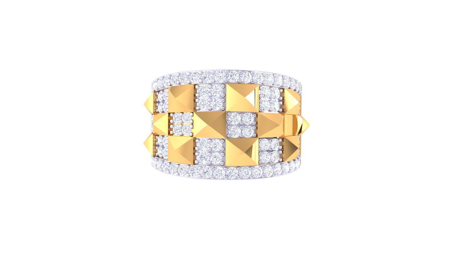 Trilune Grille Céleste – 0.99 Ct Round Diamond Gold Ring