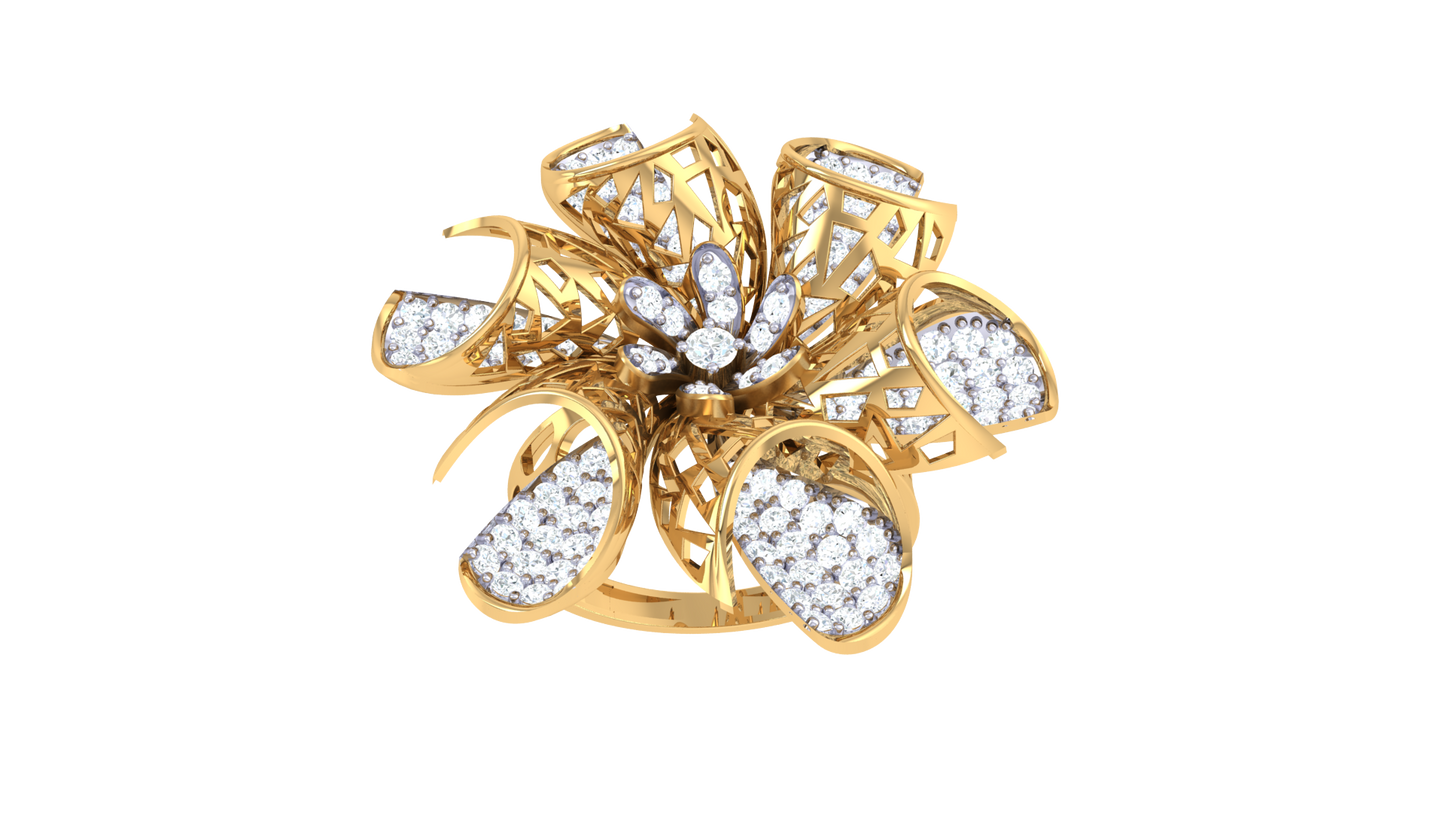 Iconique Floral Majesty Ring In Gold – 1.08 Ct Brilliant Cut Diamonds