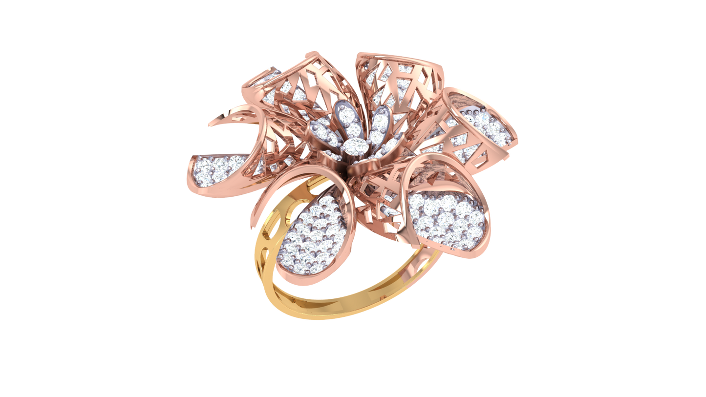 Iconique Floral Majesty Ring In Gold – 1.08 Ct Brilliant Cut Diamonds