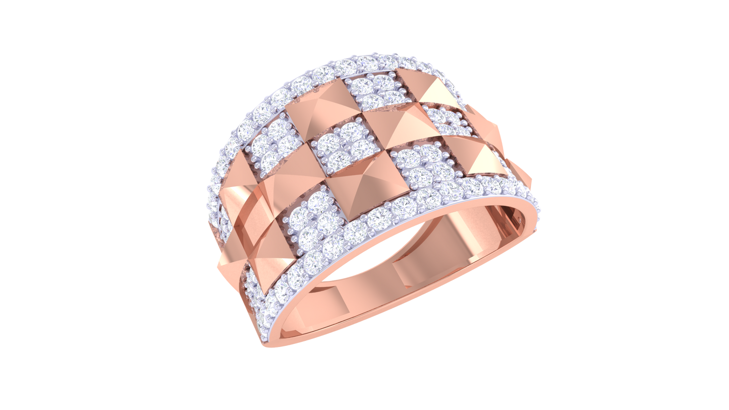 Trilune Grille Céleste – 0.99 Ct Round Diamond Gold Ring