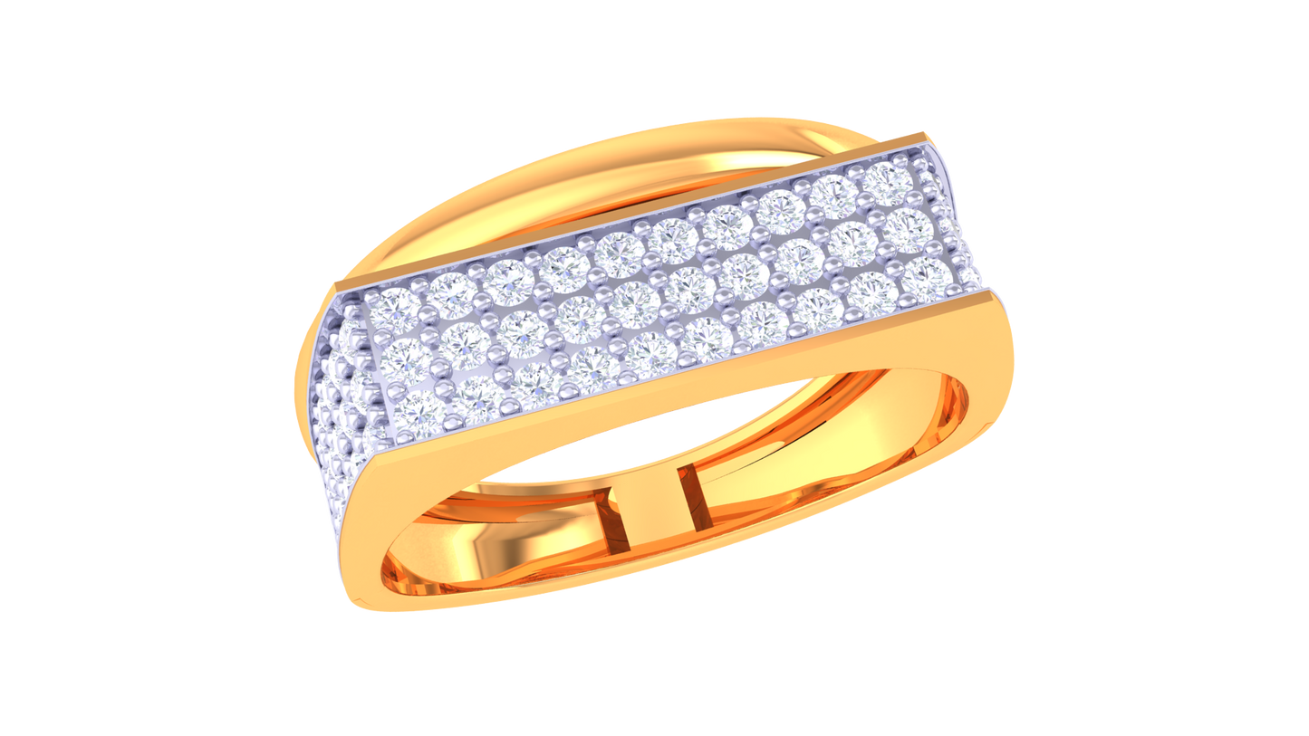 Iconique Linear Brilliance Band – 0.74ct Pavé Diamond Gold Ring