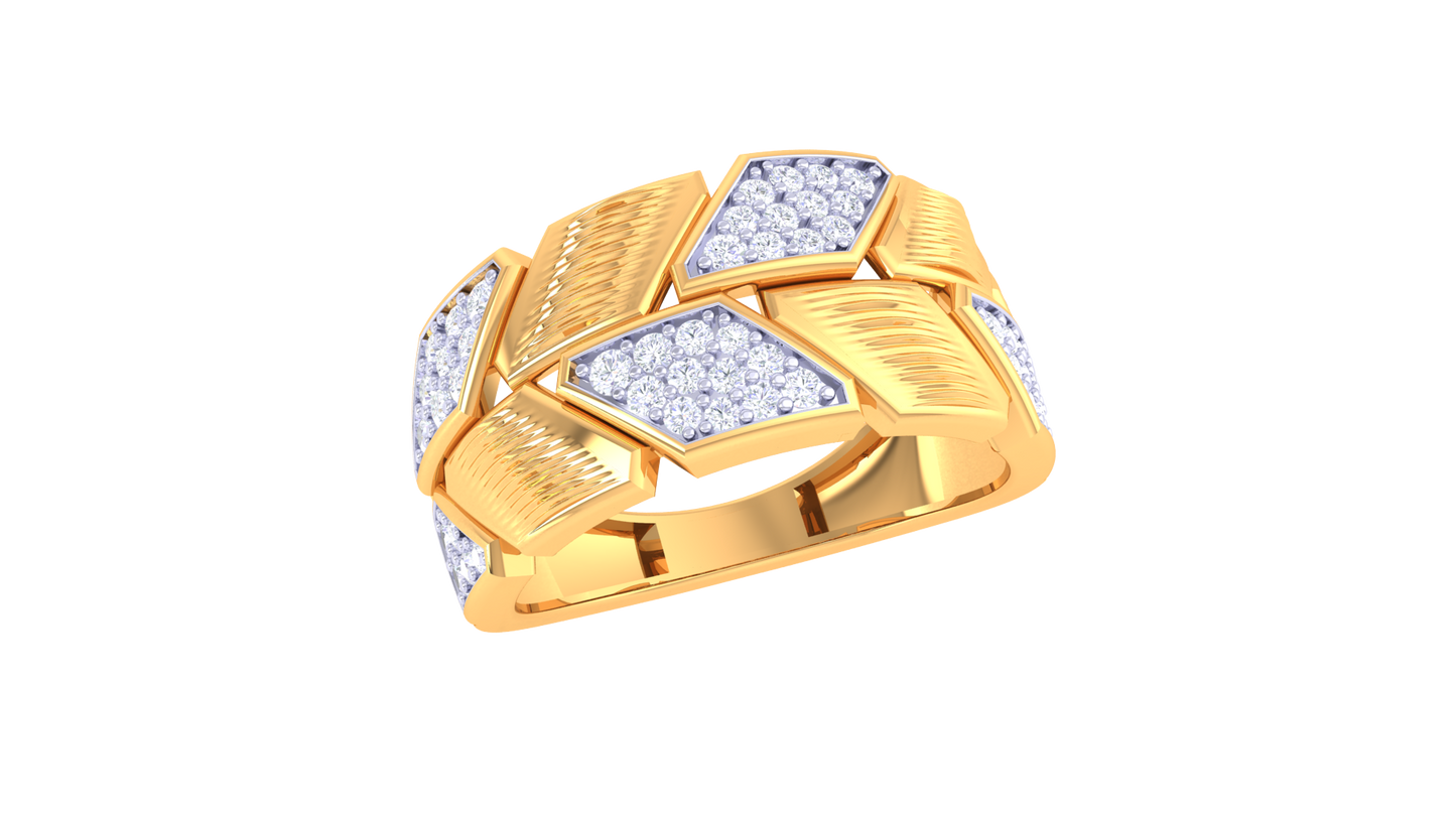 Éclat Chevron Parallèle – 0.43 Ct Round Diamond Gold Ring