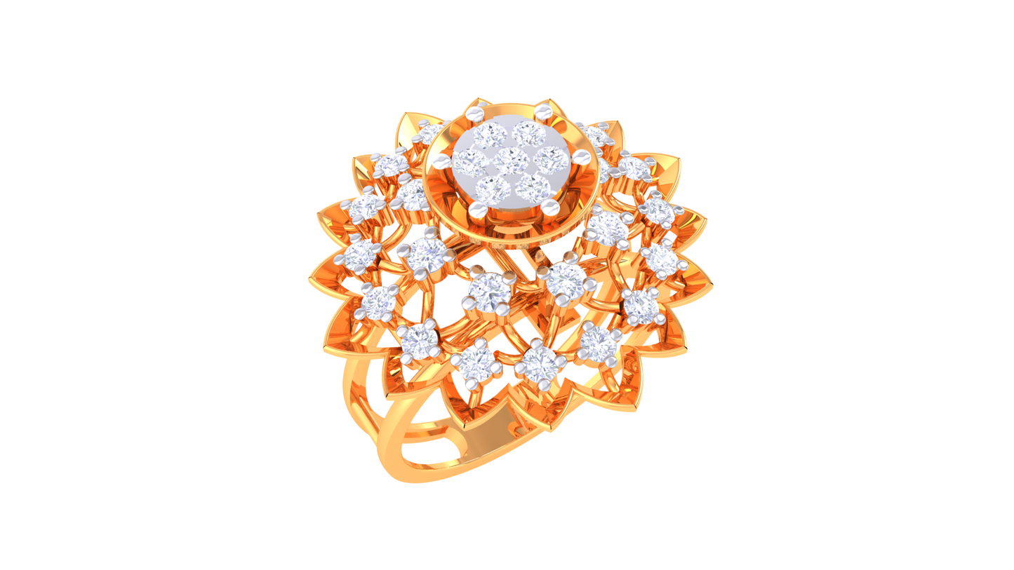 Éclat Couronne Florale Gold Ring – 0.44 Ct Round Diamonds