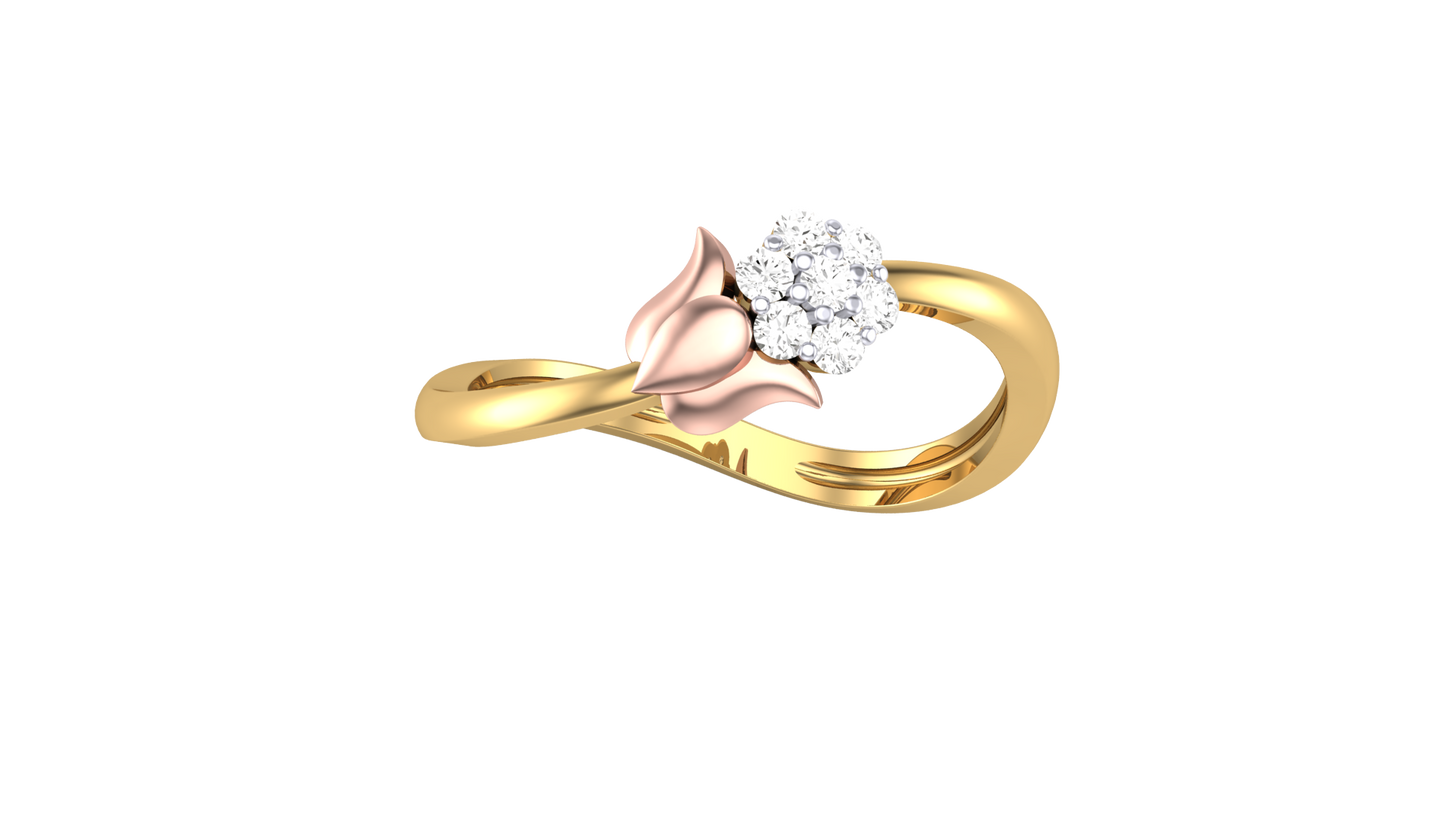 Eclat Fleuron Cluster Rose Gold Tulip Ring In Polished Gold - 0.09 Ct Round Cut Diamonds