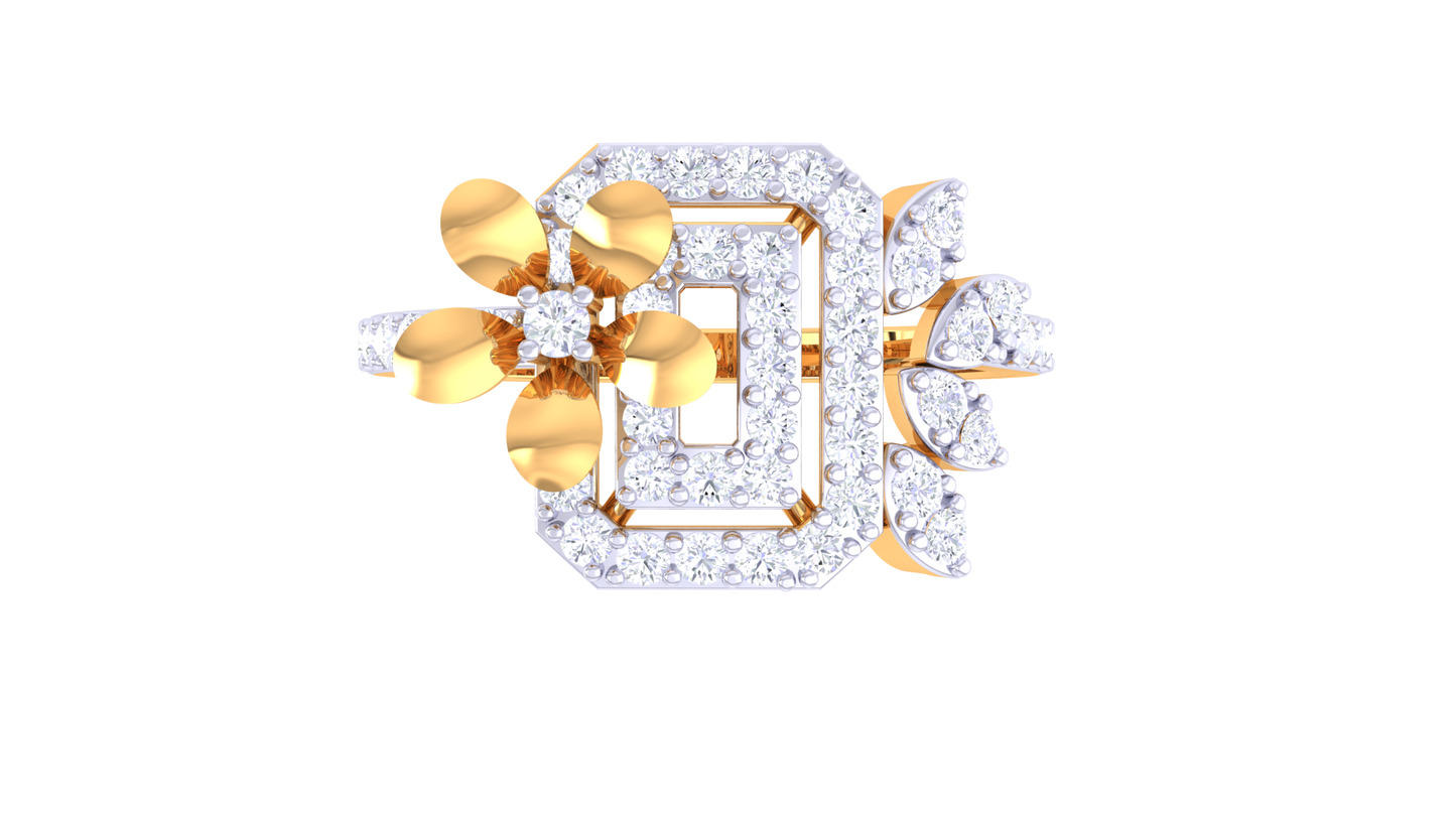 Eclat Ornate Bloom Gold Ring – 0.45 Ct Round Diamonds