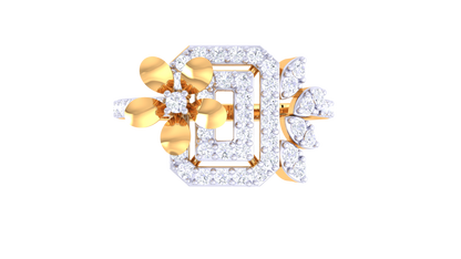Eclat Ornate Bloom Gold Ring – 0.45 Ct Round Diamonds