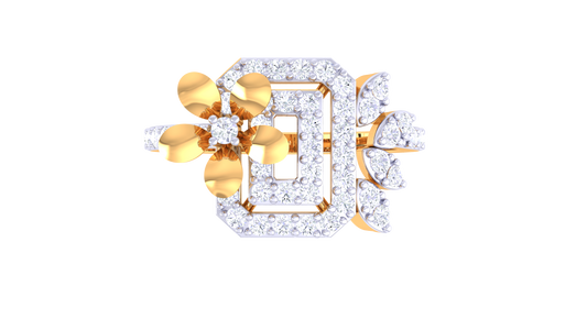 Eclat Ornate Bloom Gold Ring – 0.45 Ct Round Diamonds