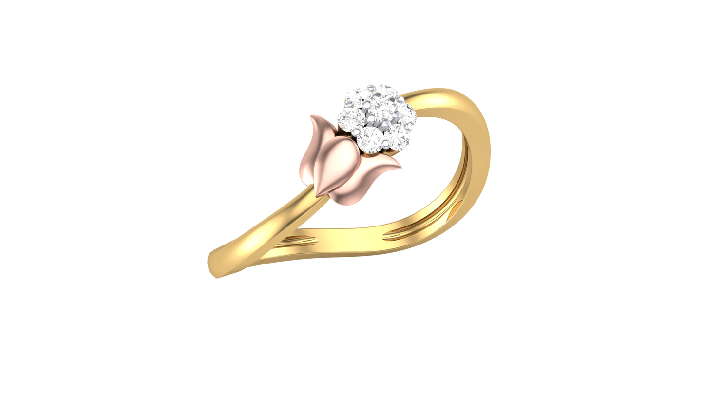 Eclat Fleuron Cluster Rose Gold Tulip Ring In Polished Gold - 0.09 Ct Round Cut Diamonds