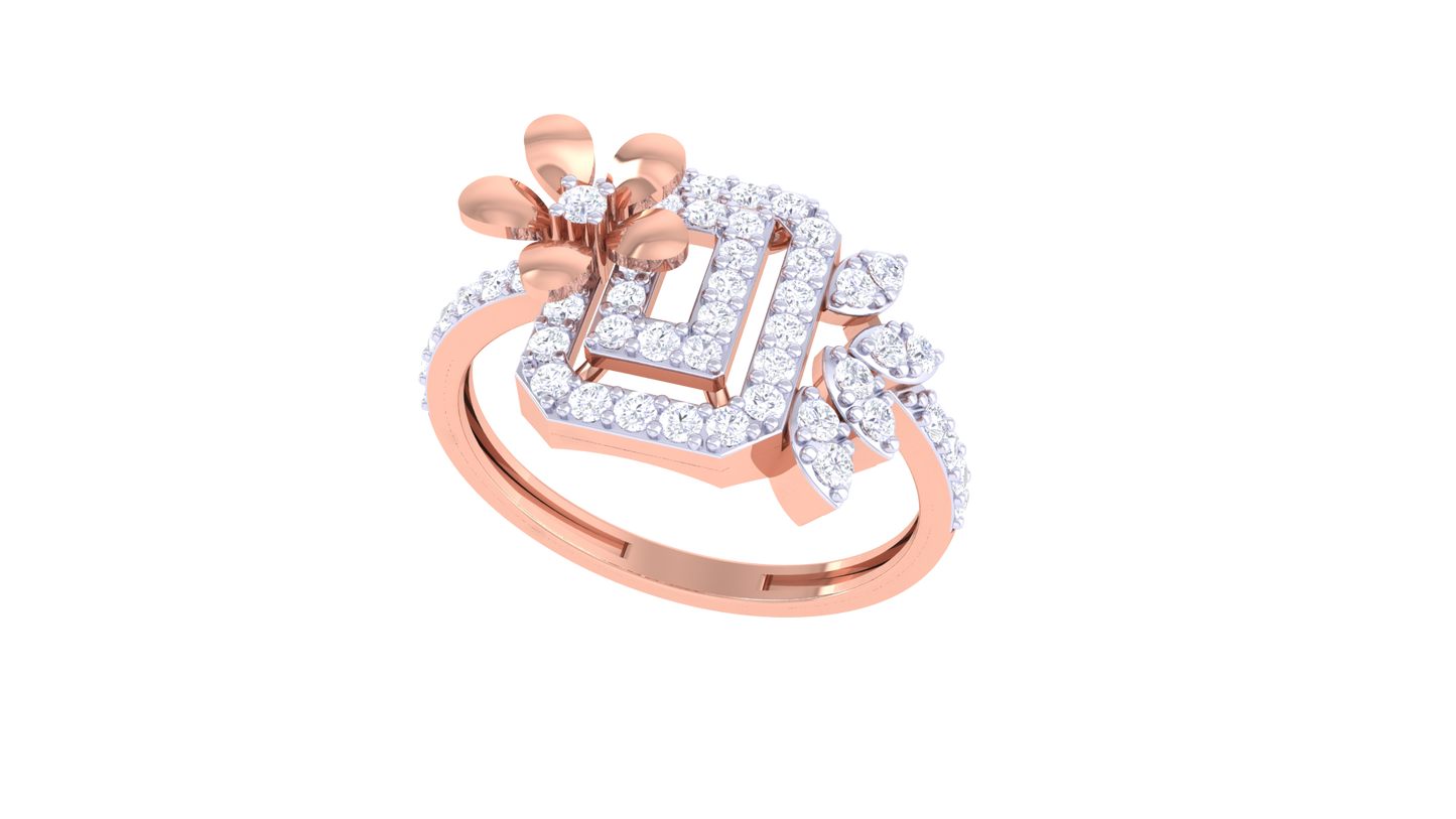 Eclat Ornate Bloom Gold Ring – 0.45 Ct Round Diamonds