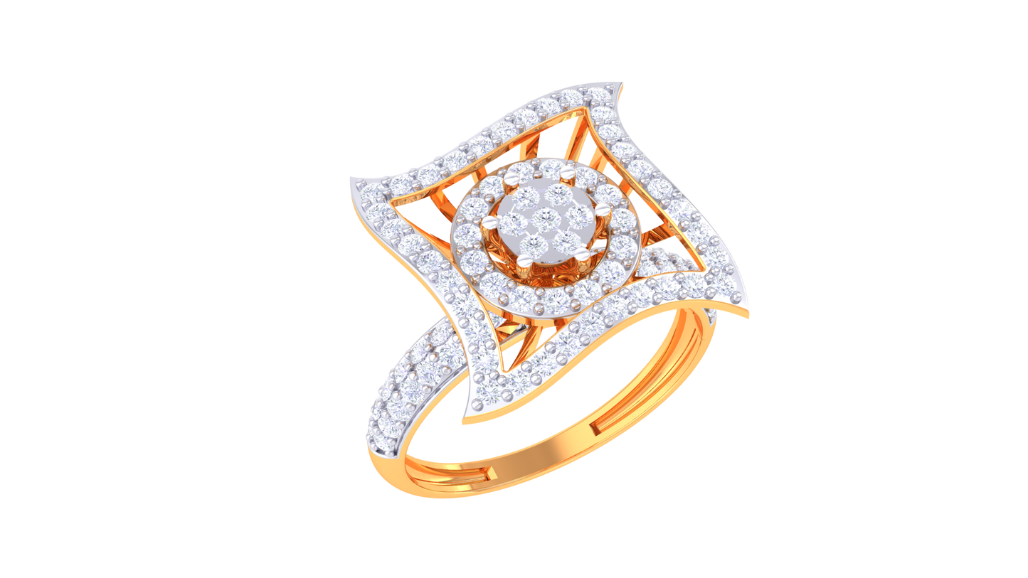 Éclat Quadrille Moderne Gold Ring – 0.85 Ct Dazzling Round Diamond