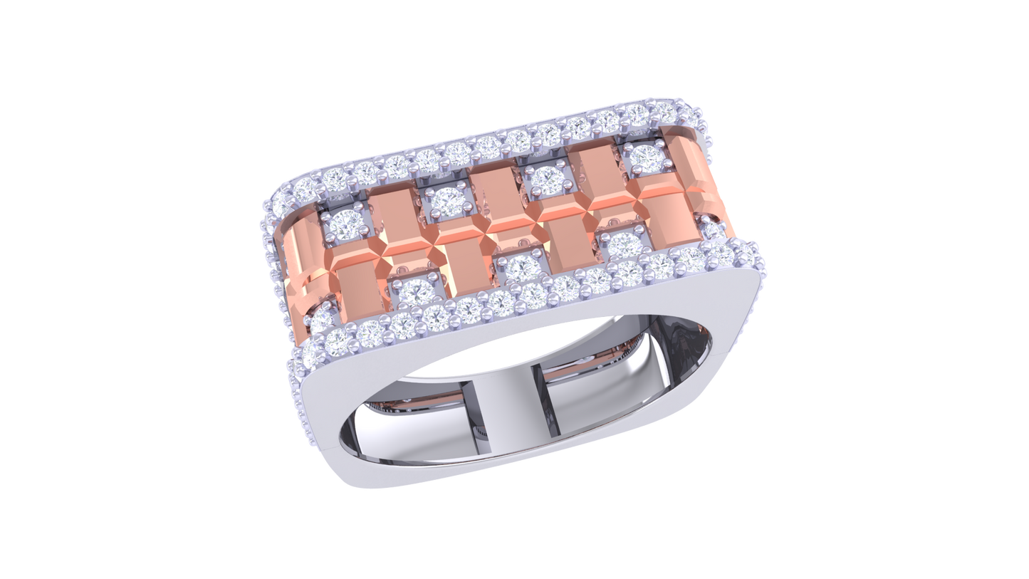 Éclat Royal Blocks Gold Ring – 0.7 Ct Dazzling Pave Diamonds