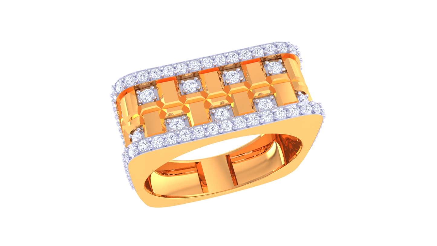 Éclat Royal Blocks Gold Ring – 0.7 Ct Dazzling Pave Diamonds