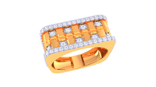 Éclat Royal Blocks Gold Ring – 0.7 Ct Dazzling Pave Diamonds