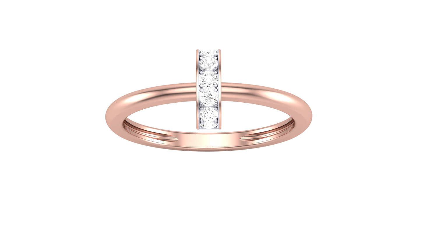 Lumiere Modern Bar Rose Gold Ring - 0.09 Ct Round Cut Diamonds