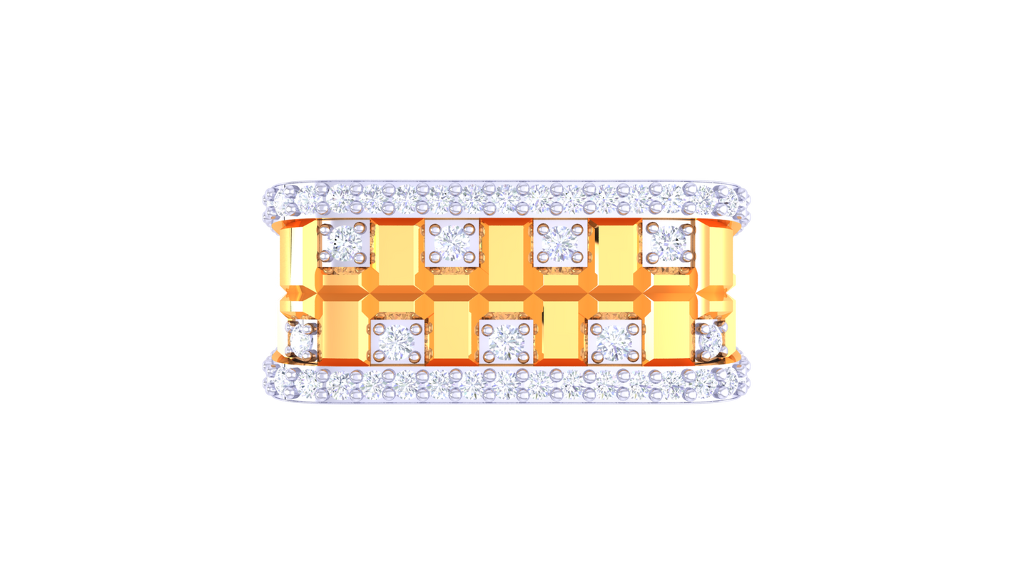 Éclat Royal Blocks Gold Ring – 0.7 Ct Dazzling Pave Diamonds