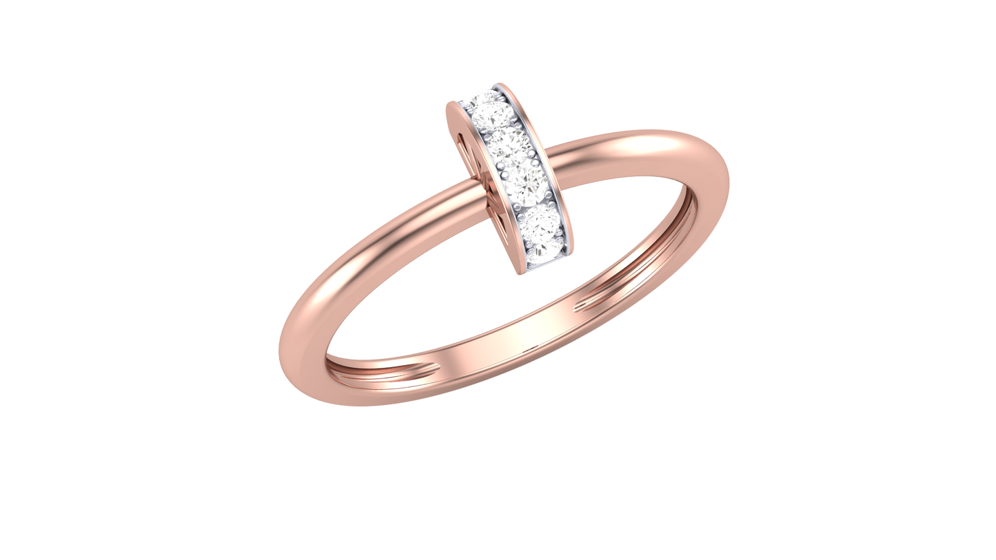 Lumiere Modern Bar Rose Gold Ring - 0.09 Ct Round Cut Diamonds