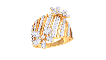 Iconique Floral Stripe Gold Ring - 0.72 Ct Sparking Diamond Petals