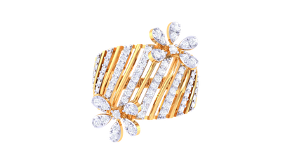 Iconique Floral Stripe Gold Ring - 0.72 Ct Sparking Diamond Petals