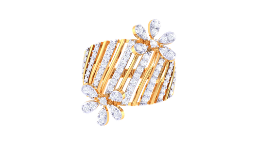 Iconique Floral Stripe Gold Ring - 0.72 Ct Sparking Diamond Petals