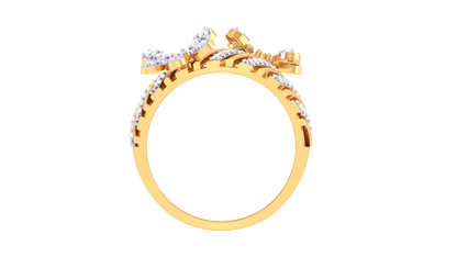 Iconique Floral Stripe Gold Ring - 0.72 Ct Sparking Diamond Petals