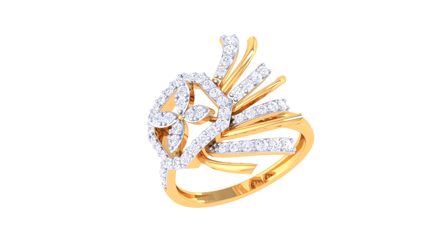 Eclat Hexa Bloom Gold Ring - 0.45 Ct Sparking Diamond Petals