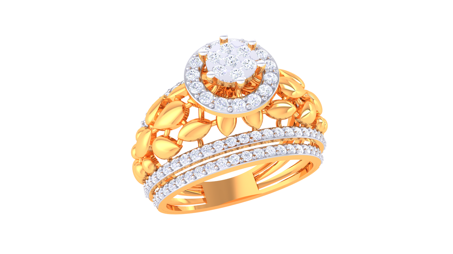 Éclat Motif Radiant Rose Gold Ring – 0.63 Ct Round Diamond Cluster