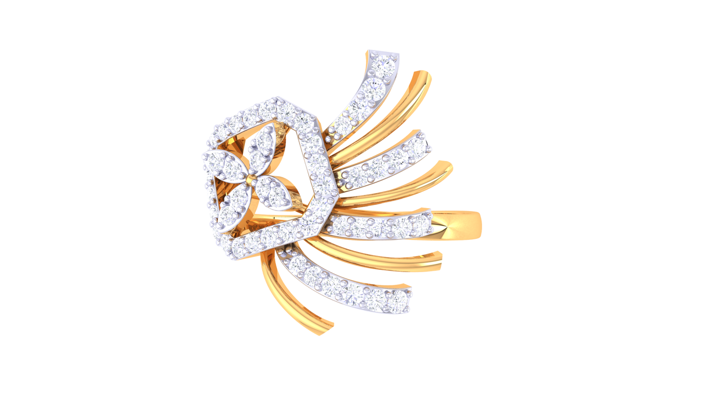 Eclat Hexa Bloom Gold Ring - 0.45 Ct Sparking Diamond Petals
