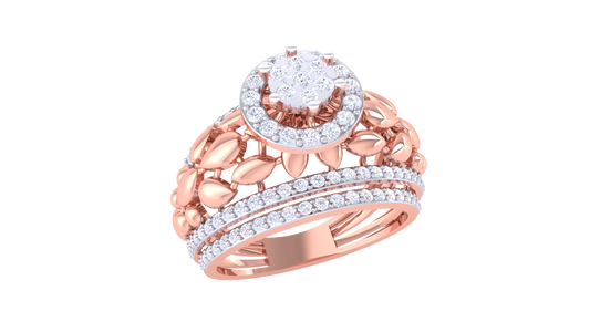 Éclat Motif Radiant Rose Gold Ring – 0.63 Ct Round Diamond Cluster