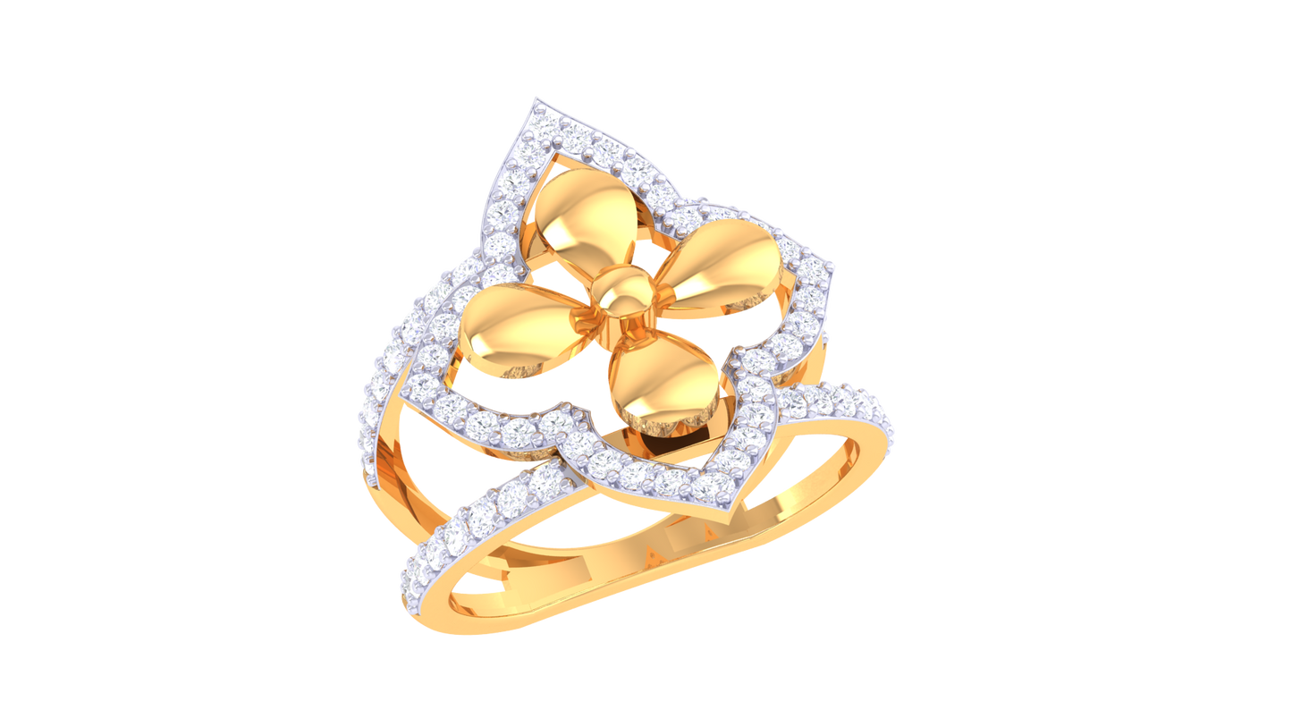 Lumiere Petal Crest Gold Ring - 0.52 Ct Brilliant Diamonds