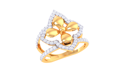 Lumiere Petal Crest Gold Ring - 0.52 Ct Brilliant Diamonds