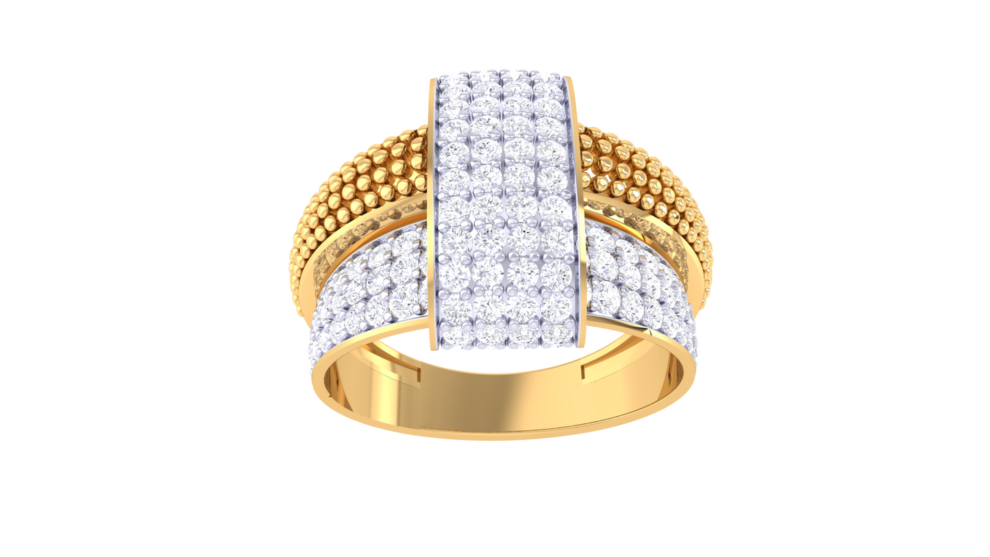 Lumiere Ornate Grid Ring In Gold – 0.89 Ct Pave Set Diamonds
