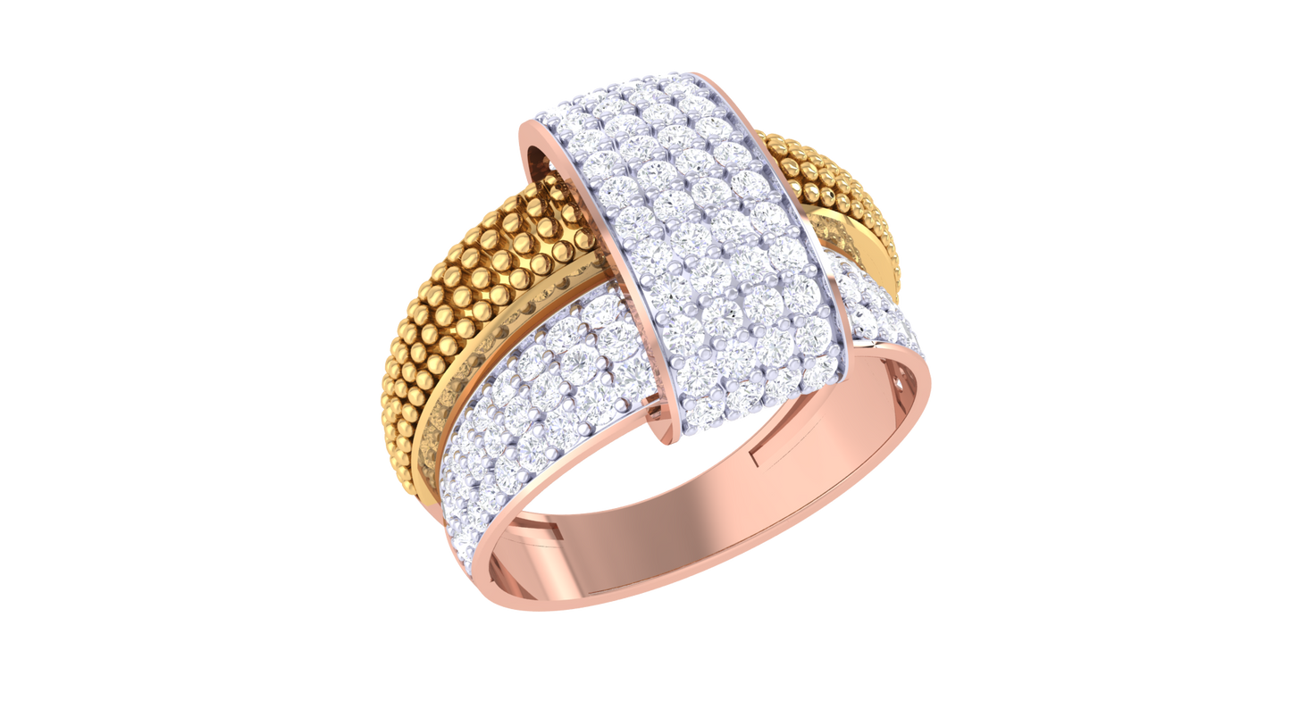 Lumiere Ornate Grid Ring In Gold – 0.89 Ct Pave Set Diamonds