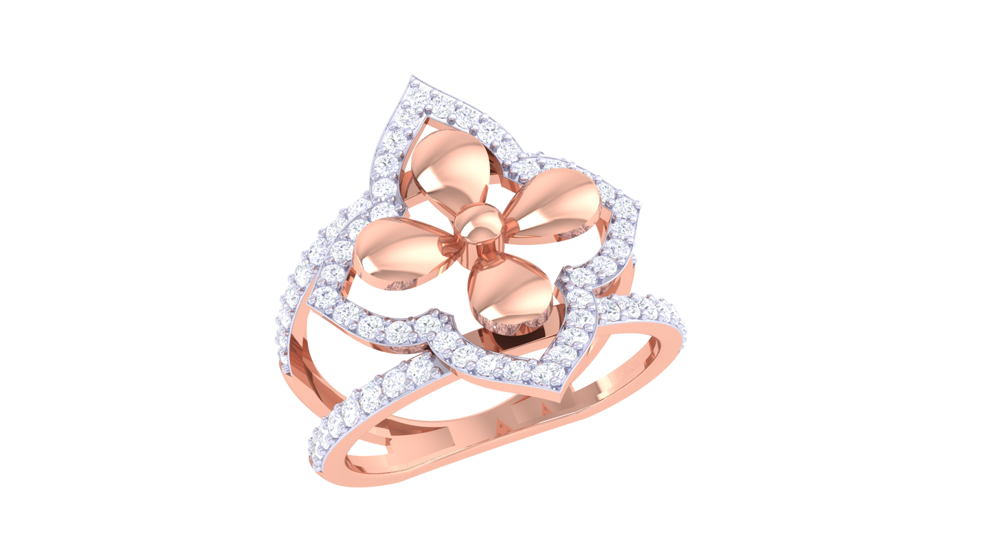 Lumiere Petal Crest Gold Ring - 0.52 Ct Brilliant Diamonds