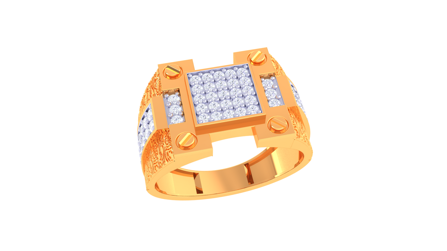 Éclat Signature Motif Gold Ring – 0.72 Ct Pave Diamonds