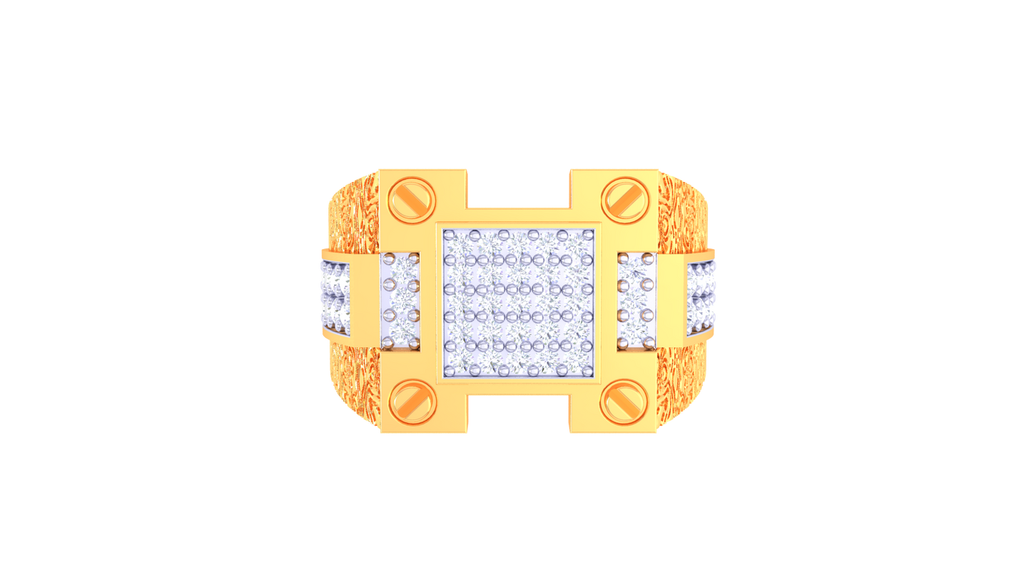 Éclat Signature Motif Gold Ring – 0.72 Ct Pave Diamonds