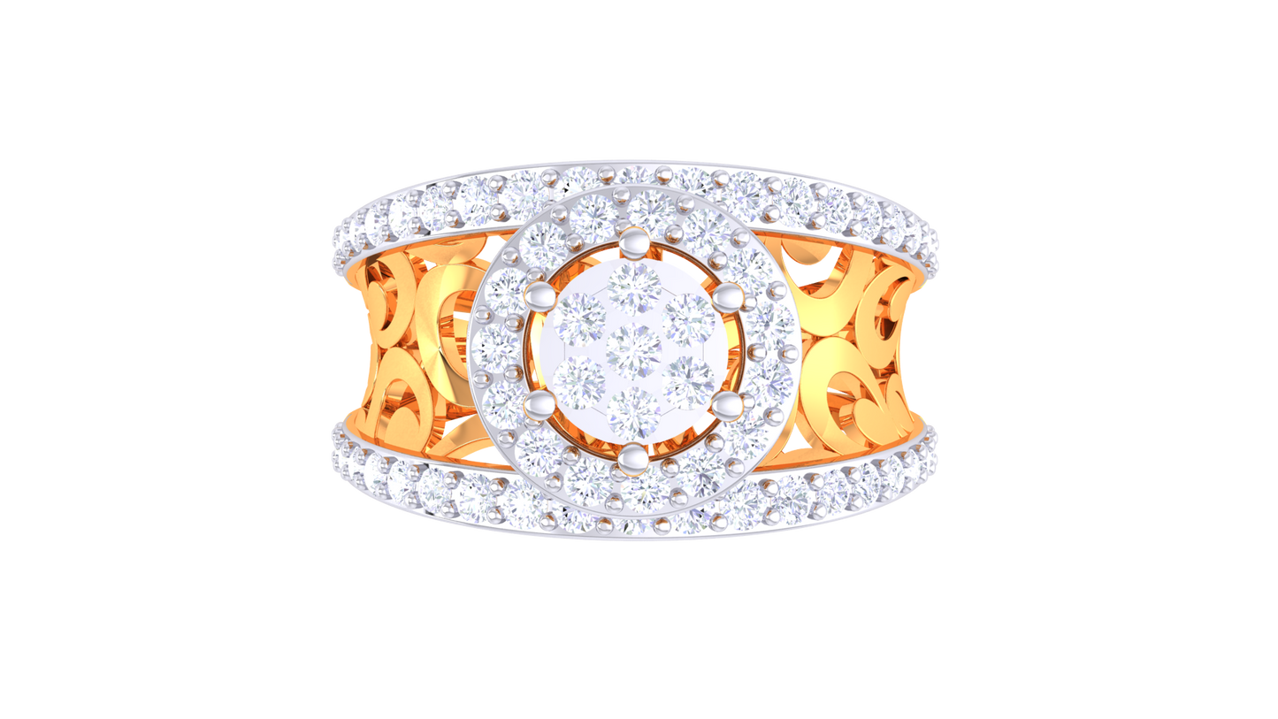 Éclat Filigrane Luminary Gold Ring – 0.67 Ct Bold Round Diamond Cluster