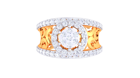 Éclat Filigrane Luminary Gold Ring – 0.67 Ct Bold Round Diamond Cluster