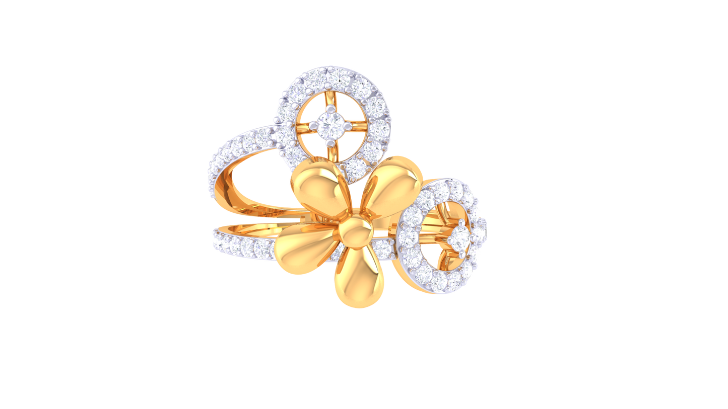 Lumiere Twin Halo Bloom Gold Ring - 0.45 Ct Diamond Accents