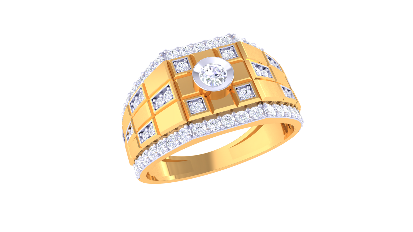 Trilune Centre Étoile – 0.71 Ct Round Diamond Gold Ring